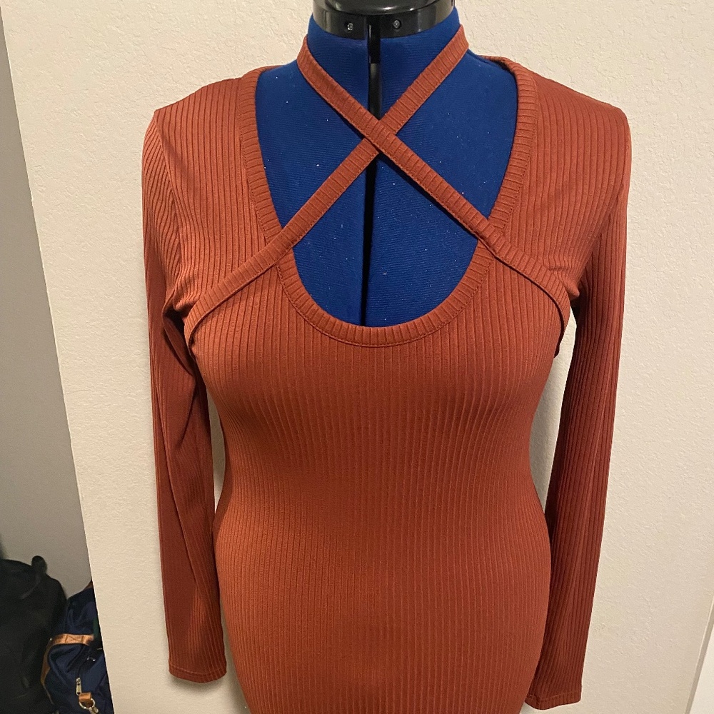 Burnt Orange Long-Sleeve Bodycon Dress